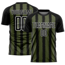 Laden Sie das Bild in den Galerie-Viewer, Custom Black Olive-White Line Sublimation Soccer Uniform Jersey
