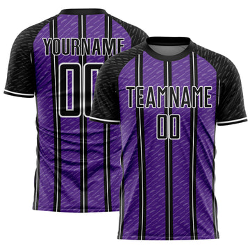 Custom Black Purple-White Line Sublimation Soccer Uniform Jersey