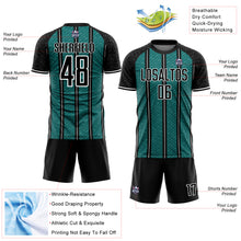 Load image into Gallery viewer, Custom Black Teal-White Line Sublimation Soccer Uniform Jersey
