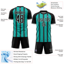 Load image into Gallery viewer, Custom Black Aqua-White Line Sublimation Soccer Uniform Jersey
