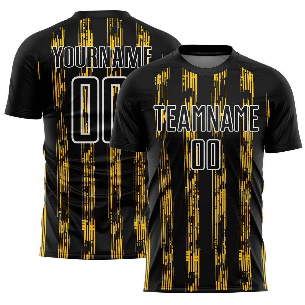 Custom Black Yellow-White Line Sublimation Soccer Uniform Jersey