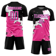 Load image into Gallery viewer, Custom Black Pink-Light Blue Spalsh Sublimation Soccer Uniform Jersey
