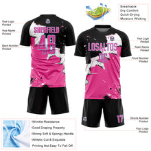 Load image into Gallery viewer, Custom Black Pink-Light Blue Spalsh Sublimation Soccer Uniform Jersey
