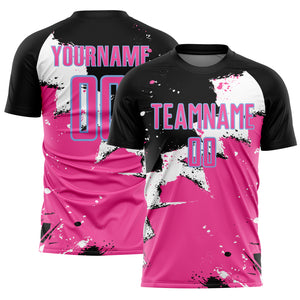 Custom Black Pink-Light Blue Spalsh Sublimation Soccer Uniform Jersey