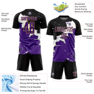 Custom Black Purple-Old Gold Spalsh Sublimation Soccer Uniform Jersey