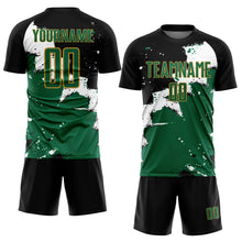 Load image into Gallery viewer, Custom Black Kelly Green-Old Gold Spalsh Sublimation Soccer Uniform Jersey
