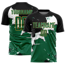 Load image into Gallery viewer, Custom Black Kelly Green-Old Gold Spalsh Sublimation Soccer Uniform Jersey
