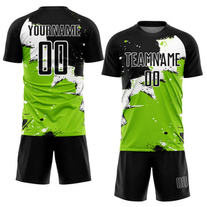 Custom Black White-Neon Green Spalsh Sublimation Soccer Uniform Jersey