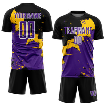 Custom Black Purple-Yellow Spalsh Sublimation Soccer Uniform Jersey