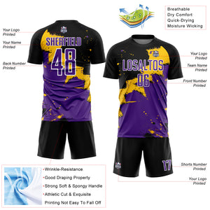 Custom Black Purple-Yellow Spalsh Sublimation Soccer Uniform Jersey