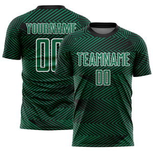 Custom Kelly Green Black-White Line Sublimation Soccer Uniform Jersey