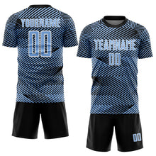 Load image into Gallery viewer, Custom Light Blue Black-White Line Sublimation Soccer Uniform Jersey
