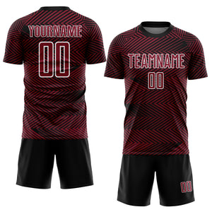 Custom Crimson Black-White Line Sublimation Soccer Uniform Jersey