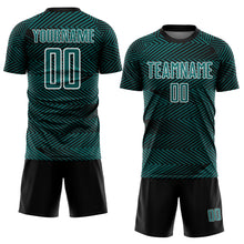 Load image into Gallery viewer, Custom Teal Black-White Line Sublimation Soccer Uniform Jersey
