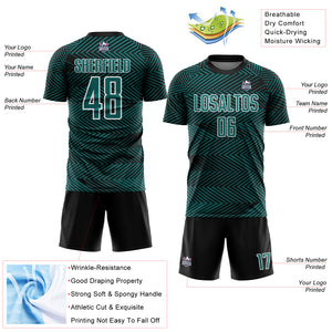 Custom Teal Black-White Line Sublimation Soccer Uniform Jersey