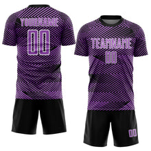 Laden Sie das Bild in den Galerie-Viewer, Custom Medium Purple Black-White Line Sublimation Soccer Uniform Jersey
