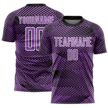 Laden Sie das Bild in den Galerie-Viewer, Custom Medium Purple Black-White Line Sublimation Soccer Uniform Jersey
