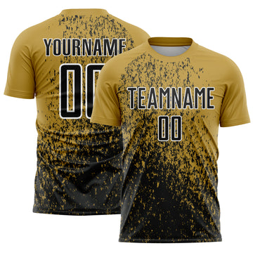 Custom Old Gold Black-White Abstract Fragment Art Sublimation Soccer Uniform Jersey