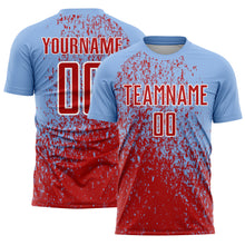 Load image into Gallery viewer, Custom Light Blue Red-White Abstract Fragment Art Sublimation Soccer Uniform Jersey
