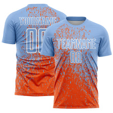 Load image into Gallery viewer, Custom Light Blue Orange-White Abstract Fragment Art Sublimation Soccer Uniform Jersey
