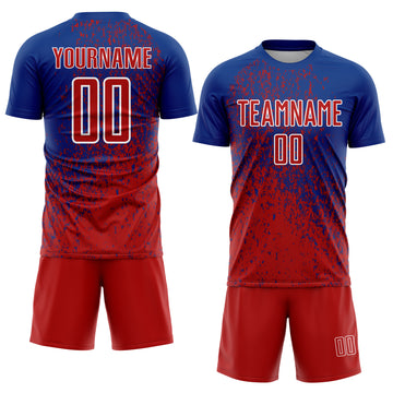 Custom Royal Red-White Abstract Fragment Art Sublimation Soccer Uniform Jersey