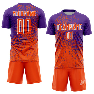 Custom Purple Orange-White Abstract Fragment Art Sublimation Soccer Uniform Jersey