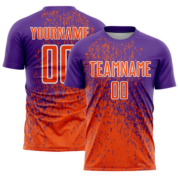 Custom Purple Orange-White Abstract Fragment Art Sublimation Soccer Uniform Jersey