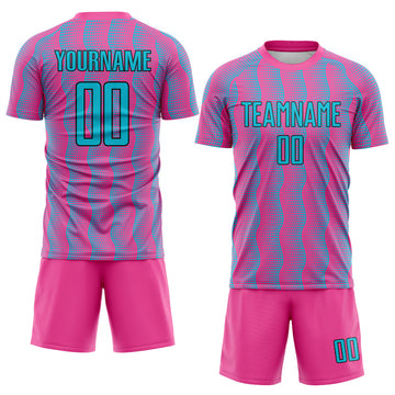 Custom Pink Lakes Blue-Black Geometric Shape Sublimation Soccer Uniform Jersey