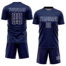 Load image into Gallery viewer, Custom Navy White Geometric Shape Sublimation Soccer Uniform Jersey
