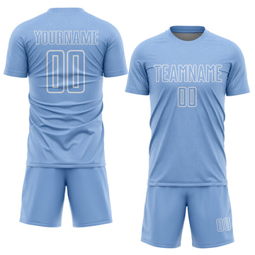 Custom Light Blue White Geometric Shape Sublimation Soccer Uniform Jersey