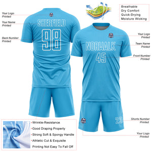 Custom Sky Blue White Geometric Shape Sublimation Soccer Uniform Jersey