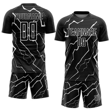 Custom Black White Lightning Sublimation Soccer Uniform Jersey