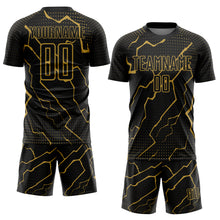 Load image into Gallery viewer, Custom Black Old Gold Lightning Sublimation Soccer Uniform Jersey
