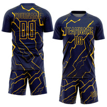 Load image into Gallery viewer, Custom Navy Yellow Lightning Sublimation Soccer Uniform Jersey
