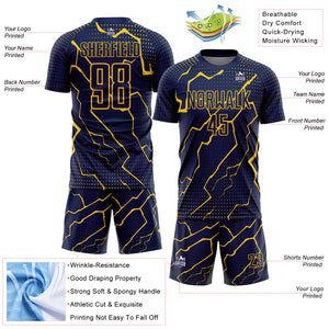 Custom Navy Yellow Lightning Sublimation Soccer Uniform Jersey