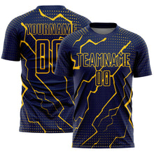 Load image into Gallery viewer, Custom Navy Yellow Lightning Sublimation Soccer Uniform Jersey
