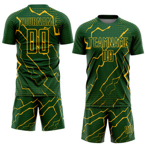 Custom Green Gold Lightning Sublimation Soccer Uniform Jersey