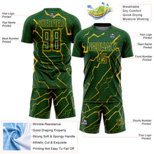 Load image into Gallery viewer, Custom Green Gold Lightning Sublimation Soccer Uniform Jersey
