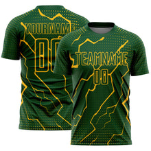 Load image into Gallery viewer, Custom Green Gold Lightning Sublimation Soccer Uniform Jersey
