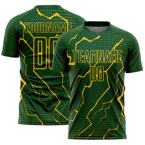 Custom Green Gold Lightning Sublimation Soccer Uniform Jersey