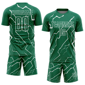 Custom Kelly Green White Lightning Sublimation Soccer Uniform Jersey