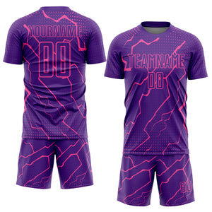 Custom Purple Pink Lightning Sublimation Soccer Uniform Jersey