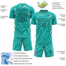 Load image into Gallery viewer, Custom Aqua Black-White Lightning Sublimation Soccer Uniform Jersey
