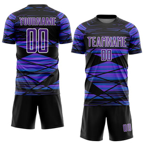 Custom Black Purple-White Line Sublimation Soccer Uniform Jersey