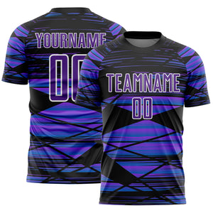 Custom Black Purple-White Line Sublimation Soccer Uniform Jersey