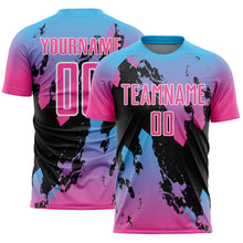 Load image into Gallery viewer, Custom Pink Sky Blue-Black Splash Sublimation Soccer Uniform Jersey
