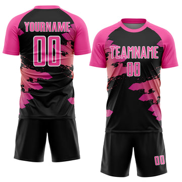 Custom Pink Black-White Splash Sublimation Soccer Uniform Jersey