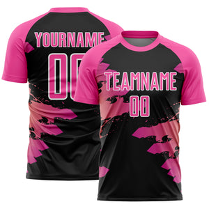 Custom Pink Black-White Splash Sublimation Soccer Uniform Jersey