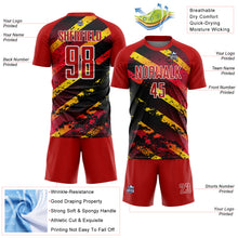 Load image into Gallery viewer, Custom Red Gold-Black Splash Sublimation Soccer Uniform Jersey
