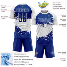 Laden Sie das Bild in den Galerie-Viewer, Custom Royal White Splash Sublimation Soccer Uniform Jersey
